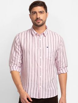 Spykar - Powder Pink Cotton Full Sleeve Stripes Shirt for Men