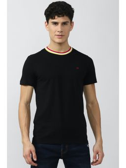 Peter England - Men Black Solid Round Neck T-Shirts