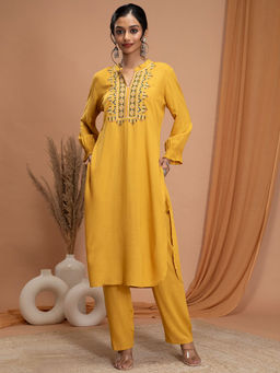 Nayam by lakshita - Women Yellow Embroidered Kurta with Palazzo (Set of 2)