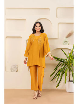 ZNKL - Latest Mustard V Neck Full Sleeves Embroidered Kurta and Pant Set For Women