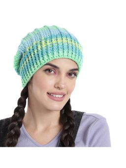 Magic Needles - Women Green Turquoise Blue Self Striping Slouch Beanie
