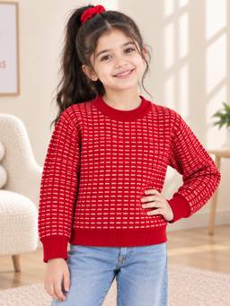 Kuchipoo - Girls Red Regular Fit Winterwear Sweater
