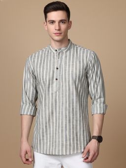 Jompers - Cotton Blend Grey Striped Short Kurta