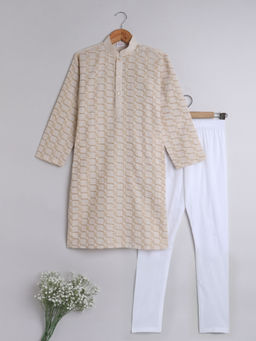 Little Clothings - Boys Embroidery Kurta with Full Sleeve and Churidar Brown (Set of 2)