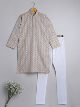 Little Clothings - Boys Embroidery Kurta with Full Sleeve and Churidar Brown (Set of 2)