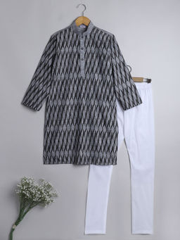 Little Clothings - Boys Embroidery Kurta with Full Sleeve and Churidar Black (Set of 2)