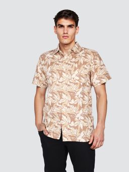 Lee - Men Printed Beige Regular Fit Shirt