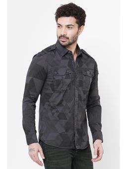 ROOKIES - Military Grey Full Sleeve Cotton Spandex Military Printed Casual Shirt