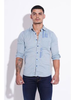 ROOKIES - Blue Full Sleeve Cotton Spandex Plain Shirt