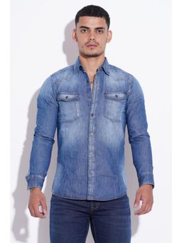 ROOKIES - Medium Blue Full Sleeve Denim Slim Fit Shirt
