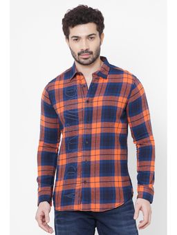 ROOKIES - Orange Full Sleeve Check Slim Fit Shirt