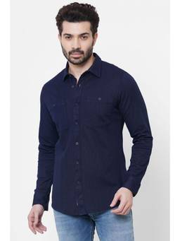 ROOKIES - Navy Blue Full Sleeve Denim Slim Fit Shirt