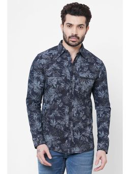 ROOKIES - Navy Blue Full Sleeve Printed 100% Cotton Slim Fit Shirt