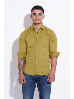 ROOKIES - Green Full Sleeve Cotton Spandex Plain Shirt