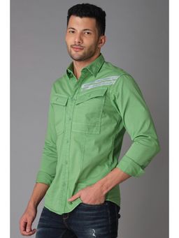 ROOKIES - Green Full Sleeve Cotton Spandex Plain Shirt