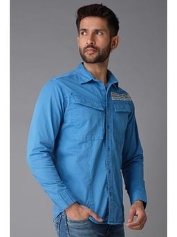 ROOKIES - Campanula Blue Full Sleeve Cotton Spandex Plain Shirt