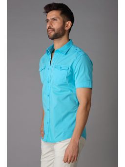 ROOKIES - Sky Blue Half Sleeve Cotton Spandex Plain Shirt