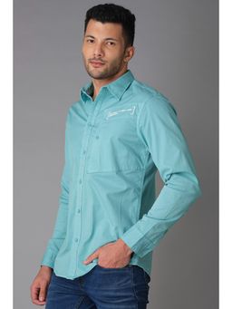 ROOKIES - Aqua Full Sleeve Cotton Spandex Plain Shirt