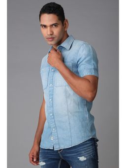 ROOKIES - Light Blue Half Sleeve Cotton Slim Fit Shirt
