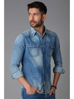 ROOKIES - Medium Blue Full Sleeve Denim Slim Fit Shirt