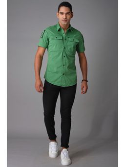 ROOKIES - Foliage Green Half Sleeve Cotton Spandex Plain Shirt
