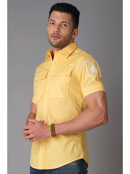 ROOKIES - Flax Yellow Half Sleeve Cotton Spandex Plain Slim Fit Shirt