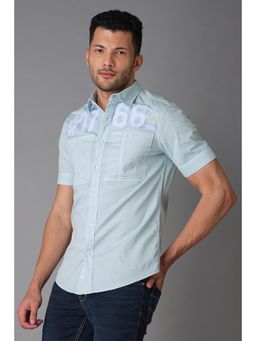 ROOKIES - Cerulean Blue Half Sleeve Cotton Spandex Plain Sim Fit Shirt