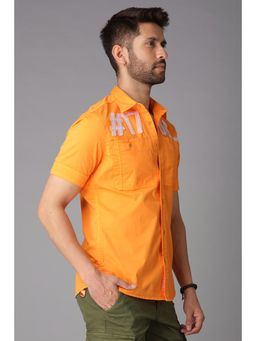 ROOKIES - Tangelo Orange Half Sleeve Cotton Spandex Plain Slim Fit Shirt