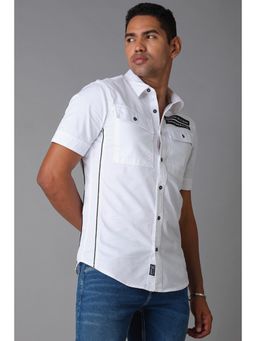 ROOKIES - White Half Sleeve Cotton Spandex Plain Slim Fit Shirt