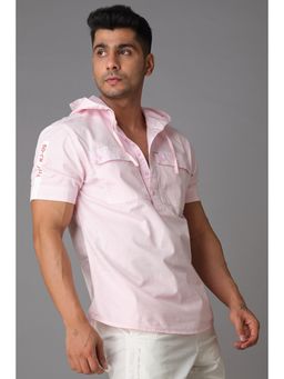 ROOKIES - Pink Paradise Half Sleeve Cotton Spandex Plain Slim Fit Shirt