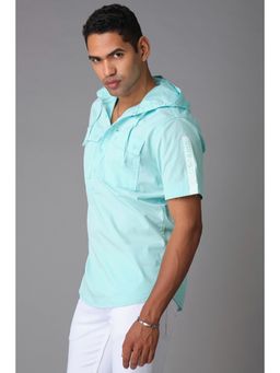 ROOKIES - Dusty Aqua Half Sleeve Cotton Spandex Plain Slim Fit Shirt