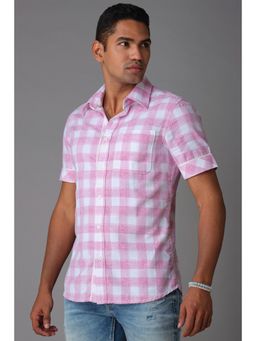 ROOKIES - Pink Half Sleeve Check Slim Fit Shirt
