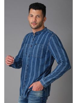 ROOKIES - Indigo Blue Full Sleeve Slim Fit 100% Cotton Stripe Shirt