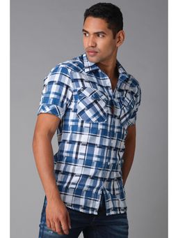 ROOKIES - Indigo Blue Half Sleeve Check Slim Fit Shirt