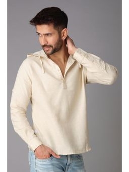 ROOKIES - Beige Full Sleeve Cotton Linen Slim Fit T-shirt