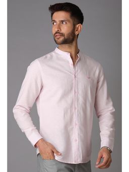 ROOKIES - Baby Pink Full Sleeve Cotton Linen Slim Fit Shirt