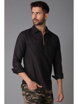ROOKIES - Black Full Sleeve Linen Slim Fit Shirt
