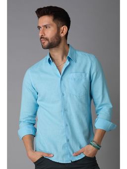 ROOKIES - Sky Blue Full Sleeve Cotton Linen Slim Fit Shirt