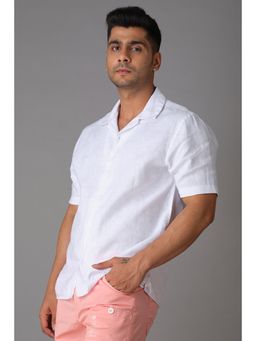 ROOKIES - White Half Sleeve Cotton Linen Slim Fit Shirt