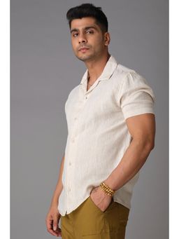 ROOKIES - Sand Beige Half Sleeve Cotton Linen Slim Fit Shirt
