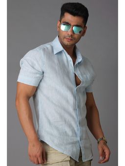 ROOKIES - Light Blue Half Sleeve Cotton Linen Slim Fit Shirt
