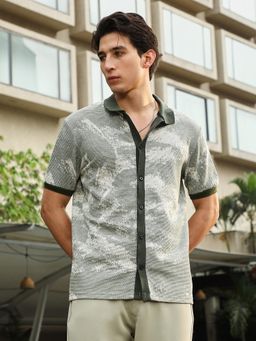 Campus Sutra - Men Juniper Green Fade-Imprint Waffle Polo Shirt