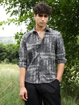 Campus Sutra - Men Grey Contrast-Brushed Jacquard Shirt