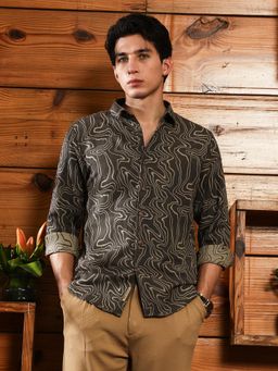 Campus Sutra - Men Midnight Black Contrast-Fluid Jacquard Shirt