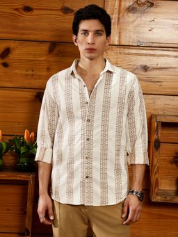 Campus Sutra - Men Off White Indie-Stripe Jacquard Shirt