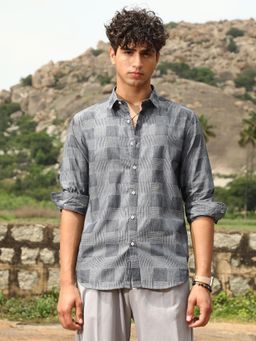 Campus Sutra - Men Moon Grey Buffalo-Jacquard Shirt