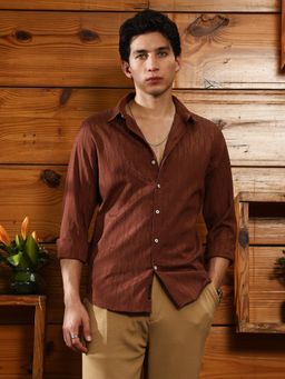 Campus Sutra - Men Chocolate Brown Indie-Geometric Jacquard Shirt