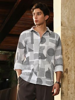 Campus Sutra - Men Grey Abstract-Geometric Imprint Shirt