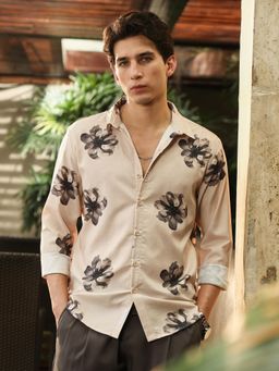 Campus Sutra - Men Ecru Beige Withering Floral Imprint Shirt