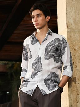 Campus Sutra - Men Chalk White Contrast-Spool Jacquard Shirt